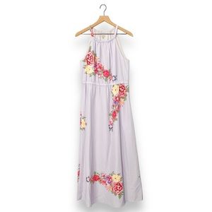 J Peterman Pale Pastel Lavender Blue Floral Maxi Dress Sleeveless Halter Size 12
